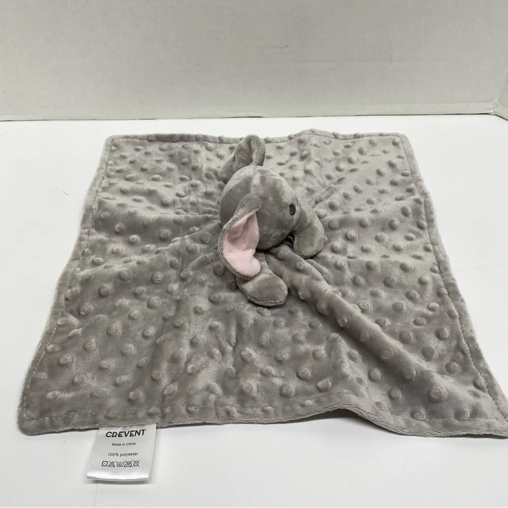 Elephant Lovey Security Blanket Crevent Gray Minky Dots Baby Plush Stuffed Toy